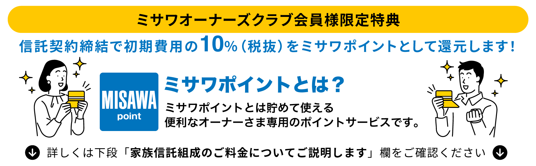 本サイト経由でお申し込みを行うと　信託契約締結で初期費用の10％（税抜）をミサワポイントとして還元します！